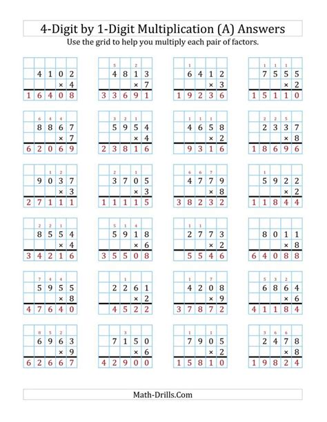multiplication 4-digit by 1-digit|4 Digit By 1 Digit Multiplication .